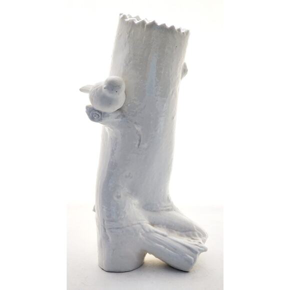 TALL VASE-VINTAGE PIER 1-Solid White-Small Bird-Tree Design-Unique-11.5" high - Picture 1 of 15